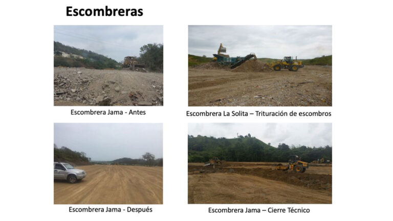 Lámina de seguimiento de escombreras: Jama antes y después, trituración en La Solita y cierre técnico de Jama